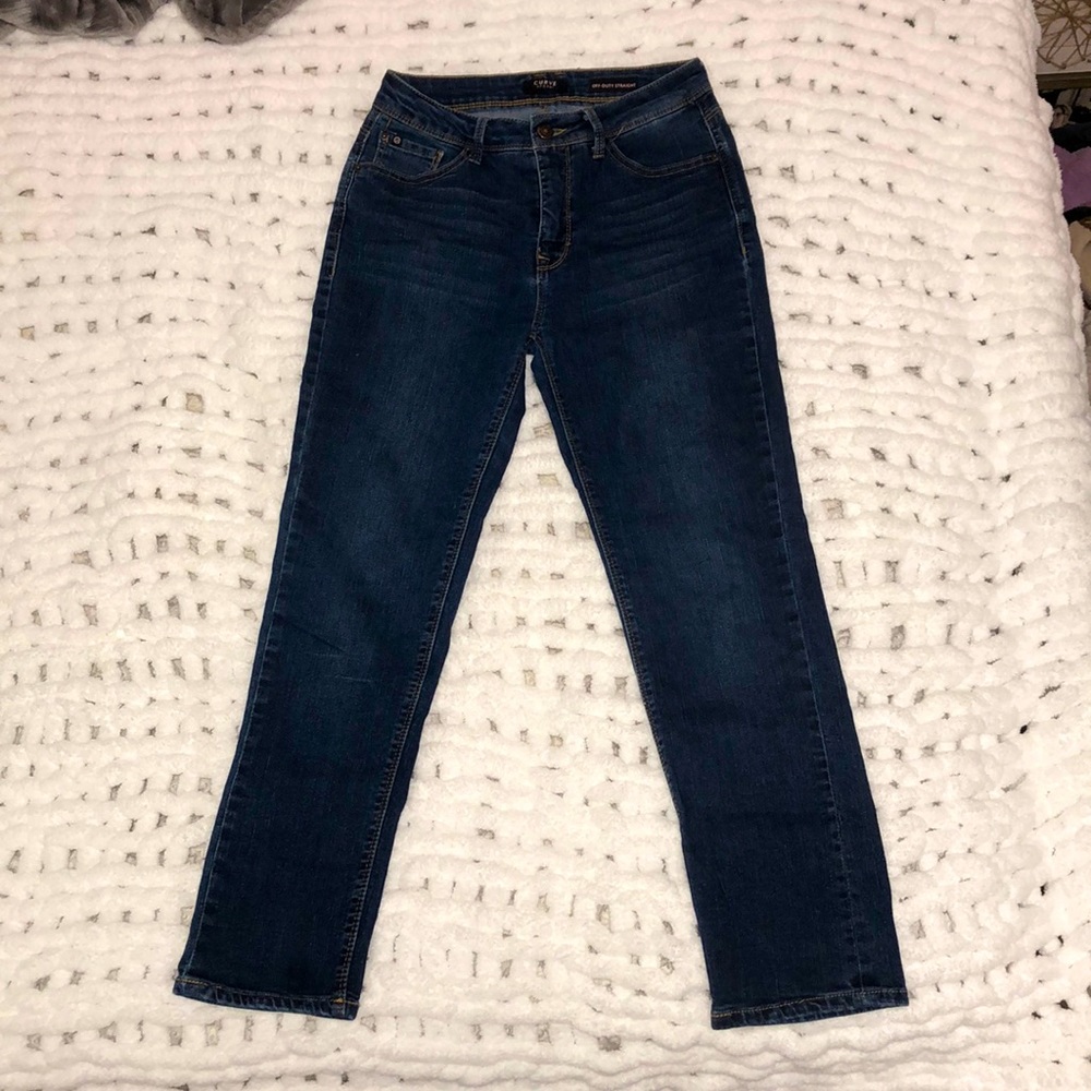 “Curve Appeal Off-Duty Straight Jeans.” Size 4